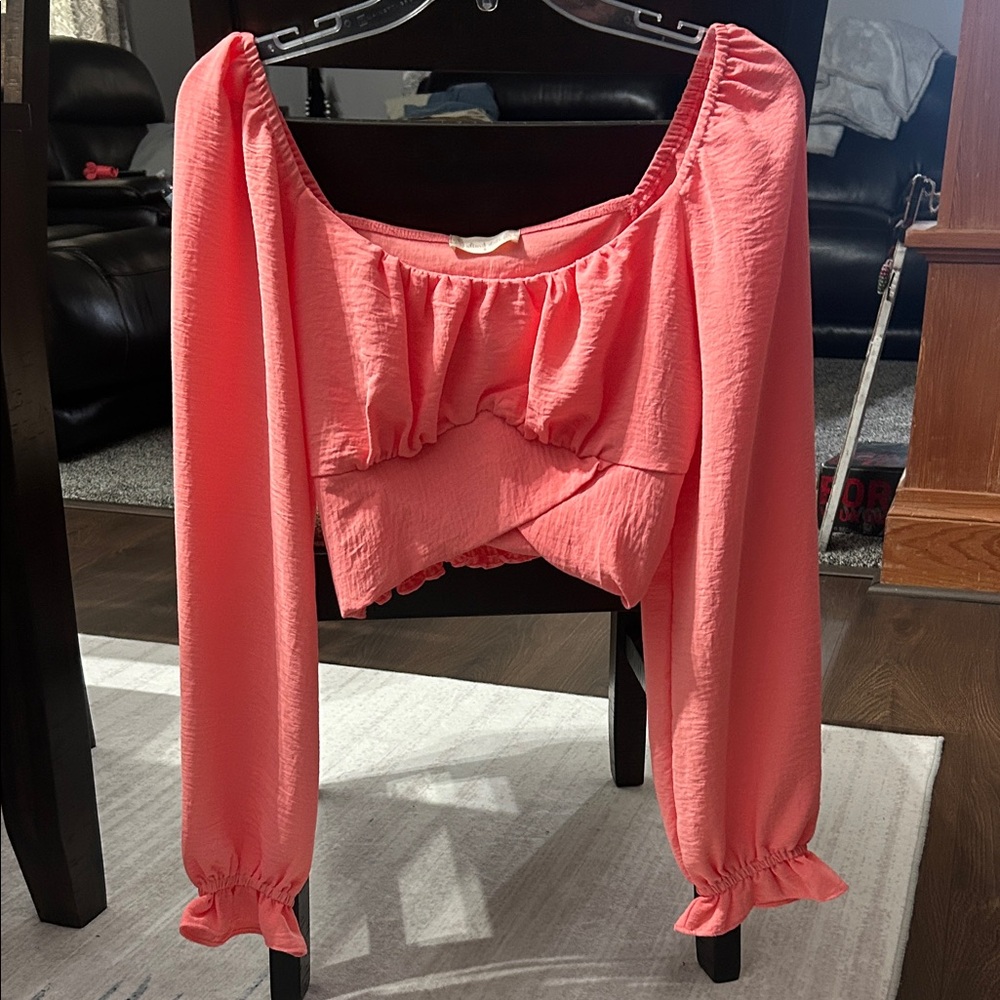 Altar'd State Coral Ruffle Blouse